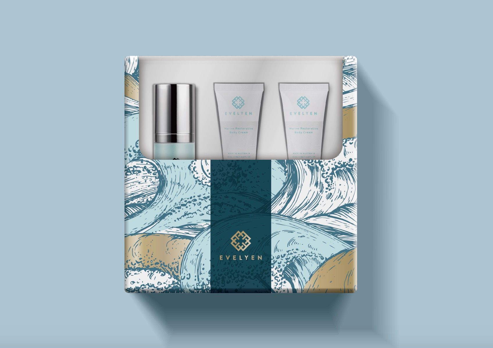 Evelyen Australian skin care brand packaging design full series