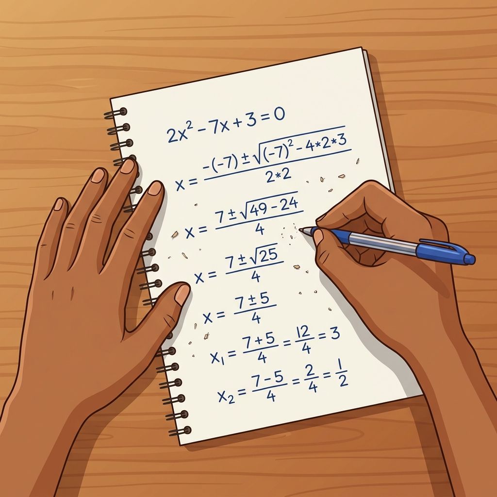 Student actively solving maths problems in a notebook with focused concentration