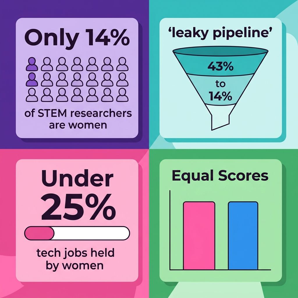 Infographic showing the gender gap in STEM education and careers in India with key statistics