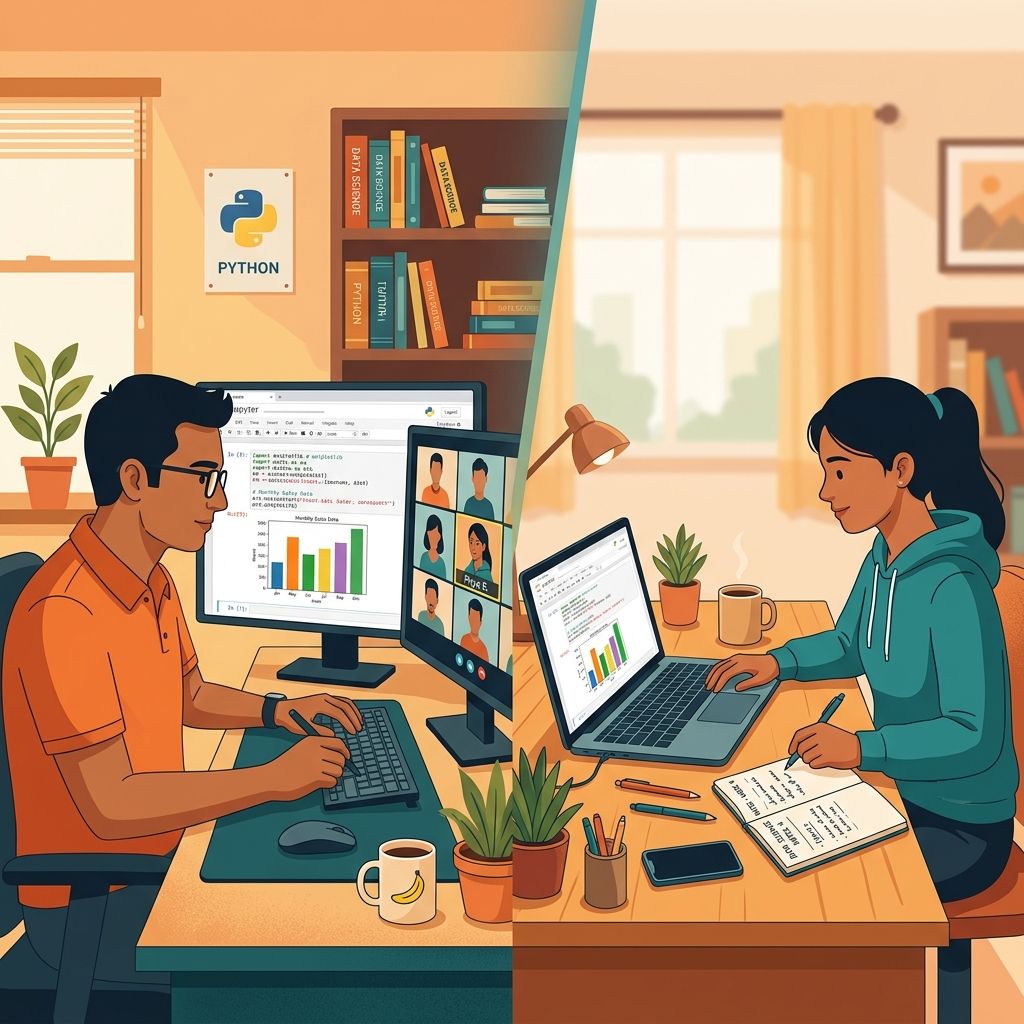 Students learning data science in a live online classroom with an instructor explaining machine learning concepts on a shared screen