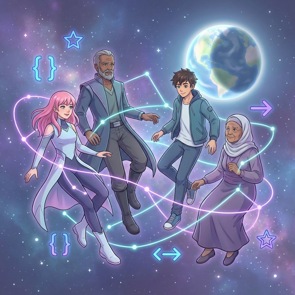 Global network of diverse people connected through coding