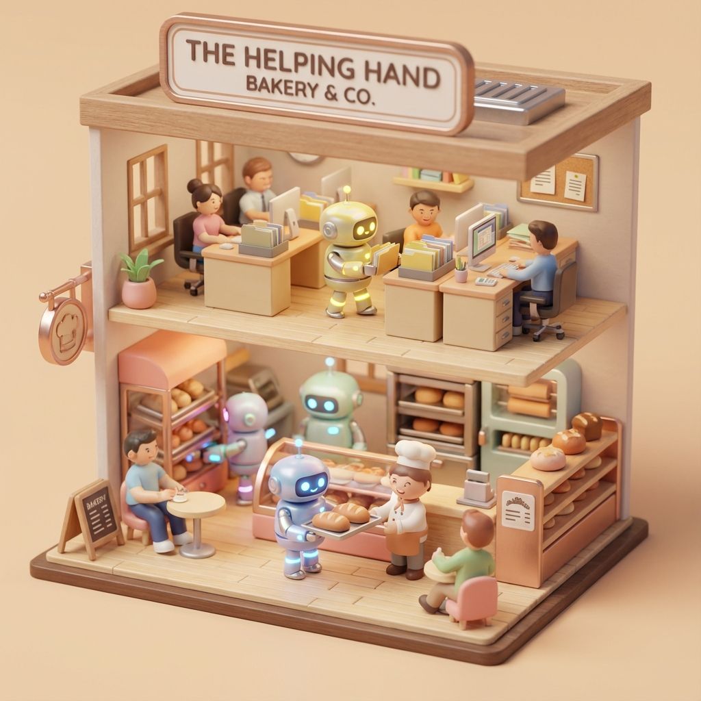 Small business owner using AI and automation tools on computer