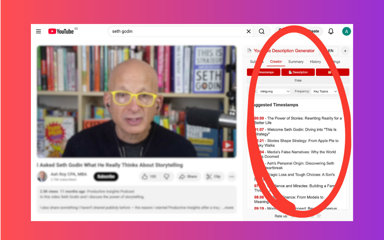 YouTube Description Generator - extension right on YouTube