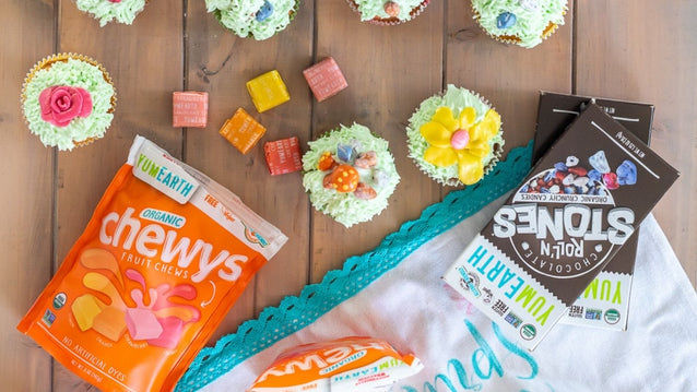 gluten free cupcakes decorated with yumearth chewy candy