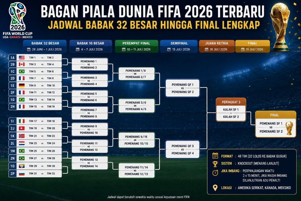 Panggung Gugur Berdarah Dimulai: Jadwal Lengkap Pertarungan Hidup Mati Babak 32 Besar Piala Dunia 2026