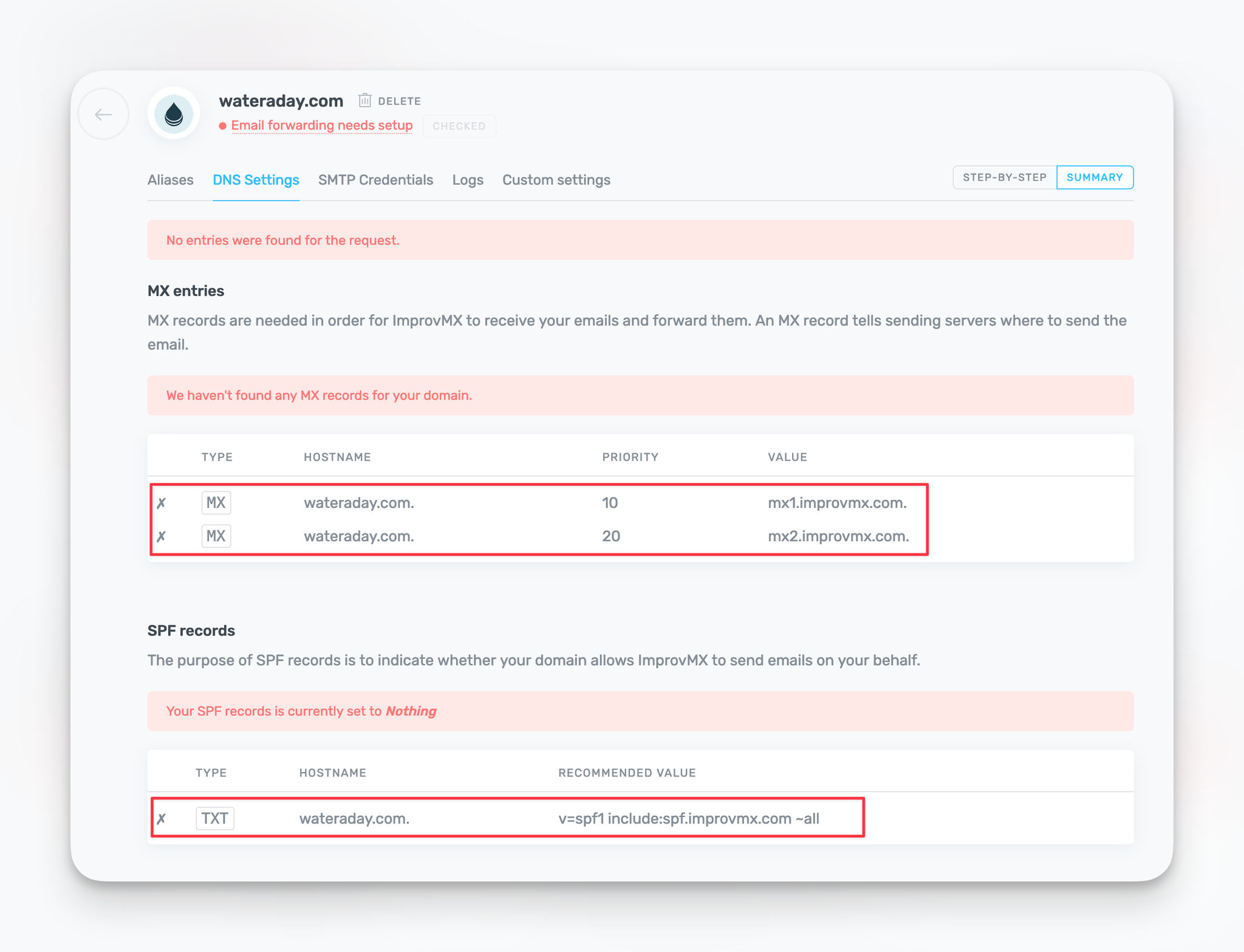 ImprovMX - DNS Settings