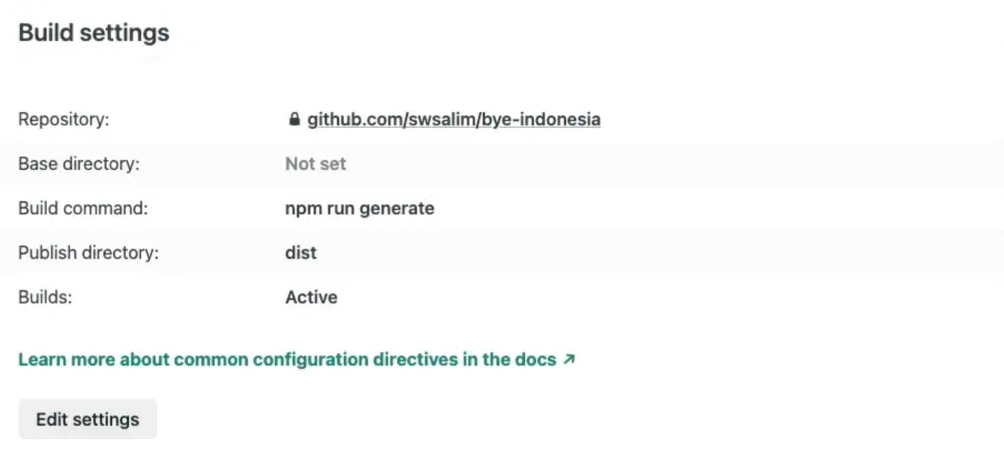 Netlify - Build settings