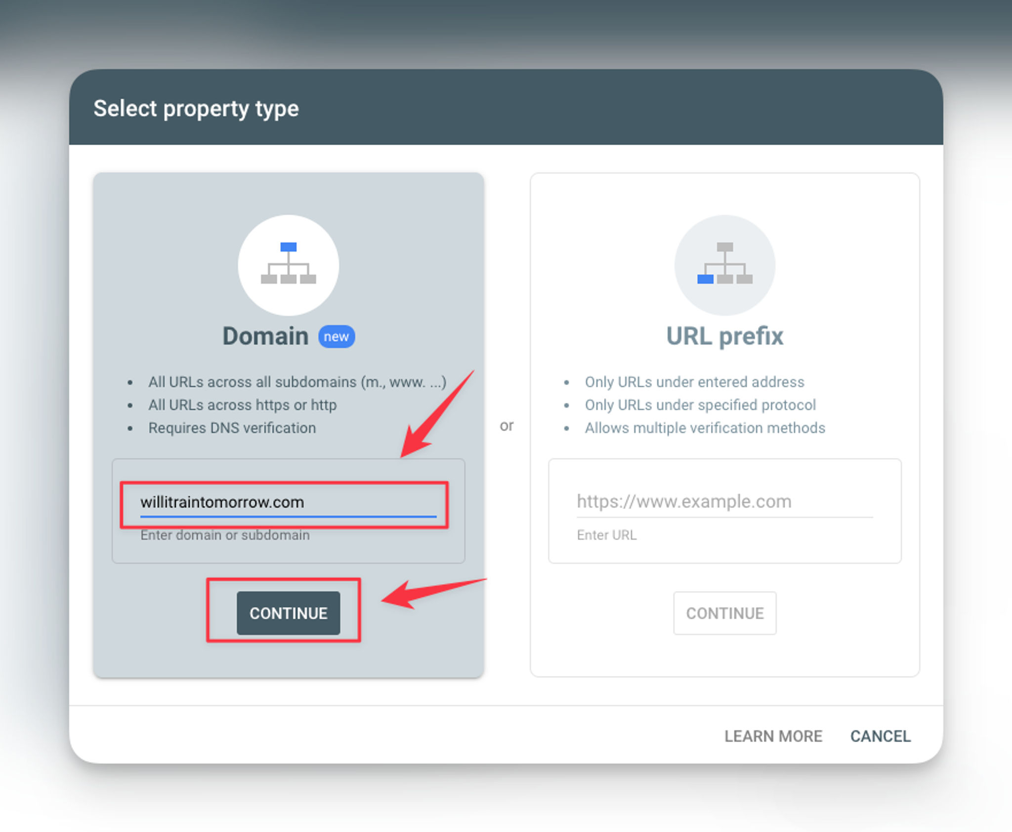 Google Search Console - Add Domain Property