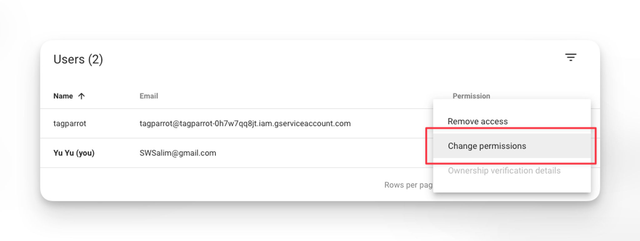 Google Search Console - Change User Permission