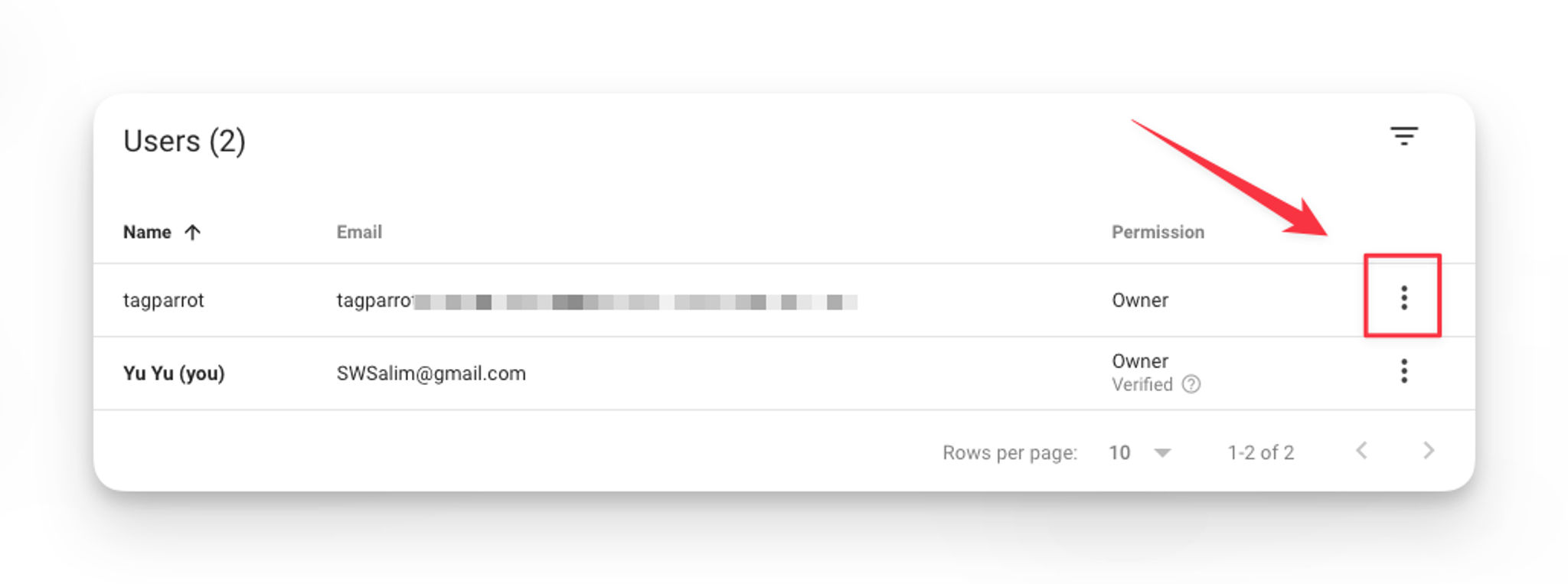 Google Search Console - Edit User Permission