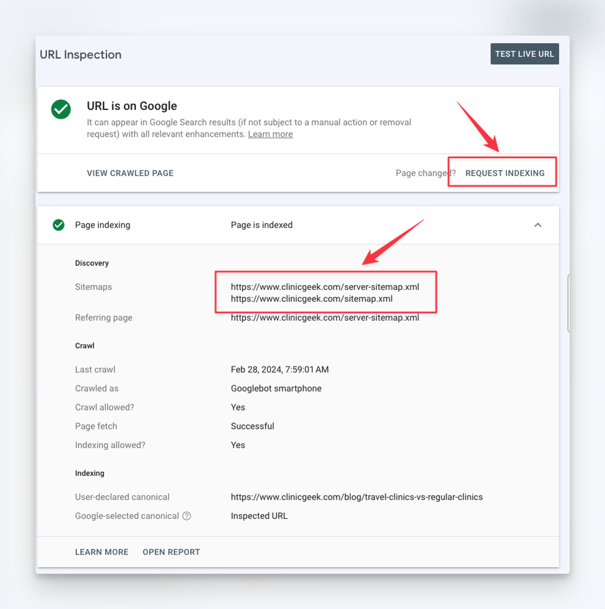 Google Search Console - Request Indexing