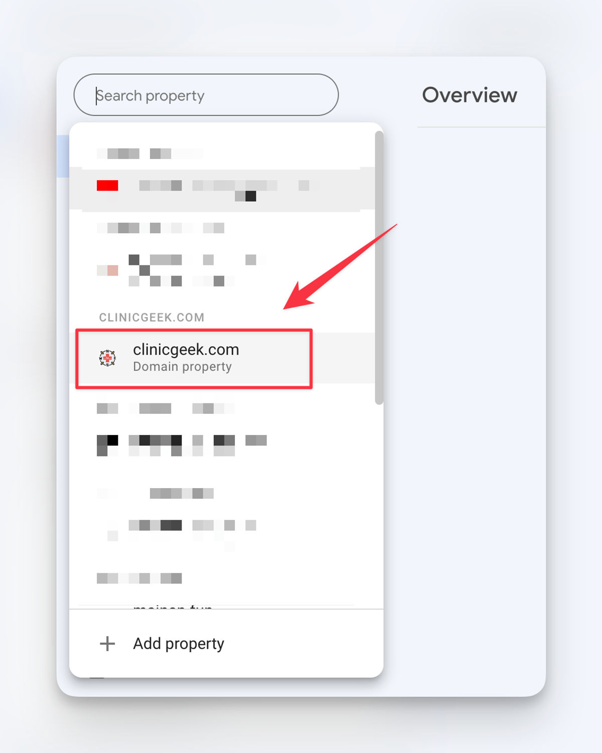 Google Search Console - Select Property