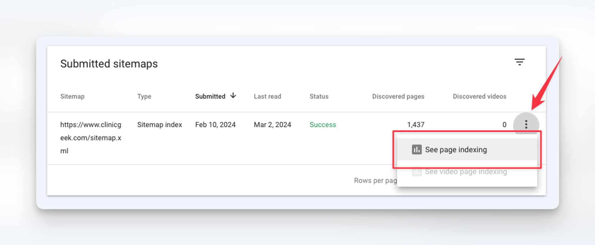 Google Search Console - Sitemap Indexing