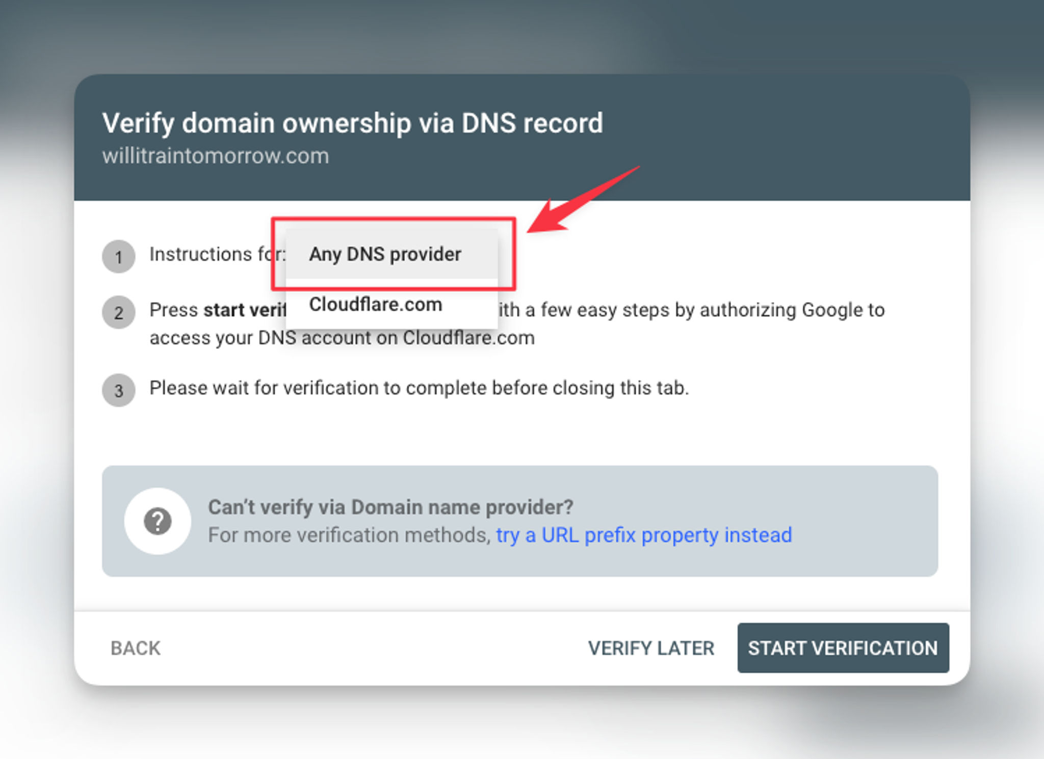 Google Search Console - Verify Domain Ownership