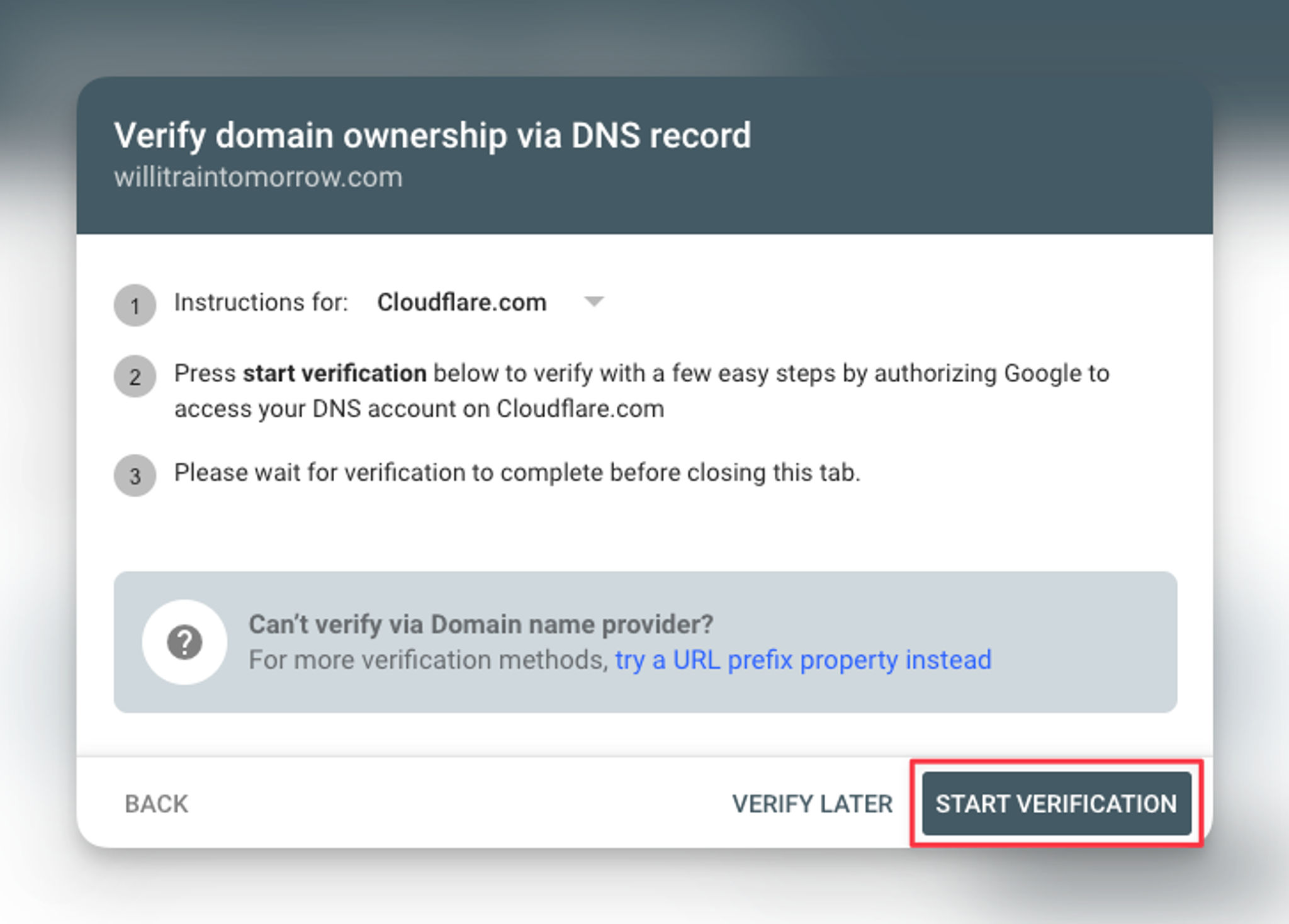 Google Search Console - Verify Domain Ownership