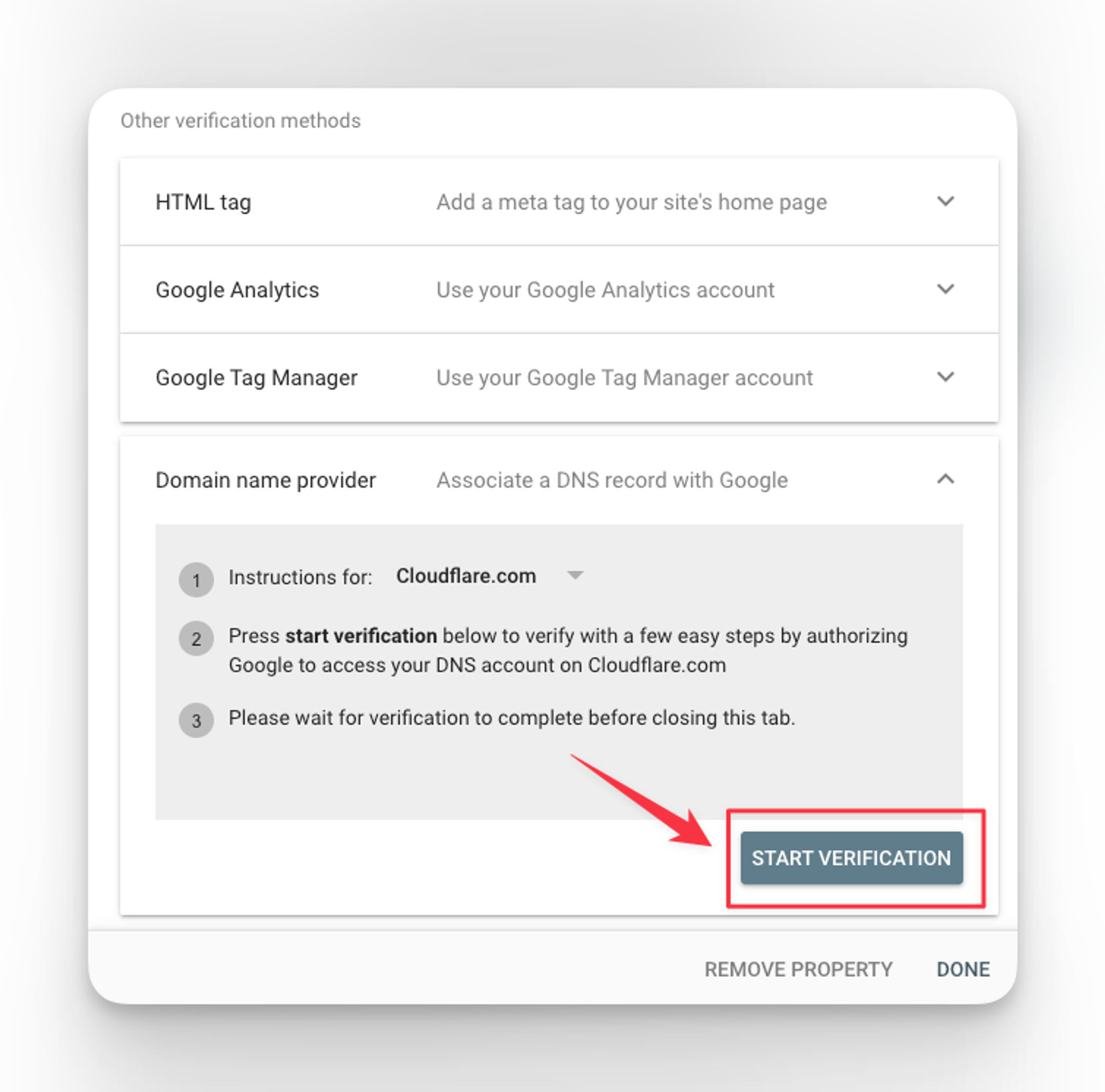 Google Search Console - Verify Ownership with Domain Name Provider