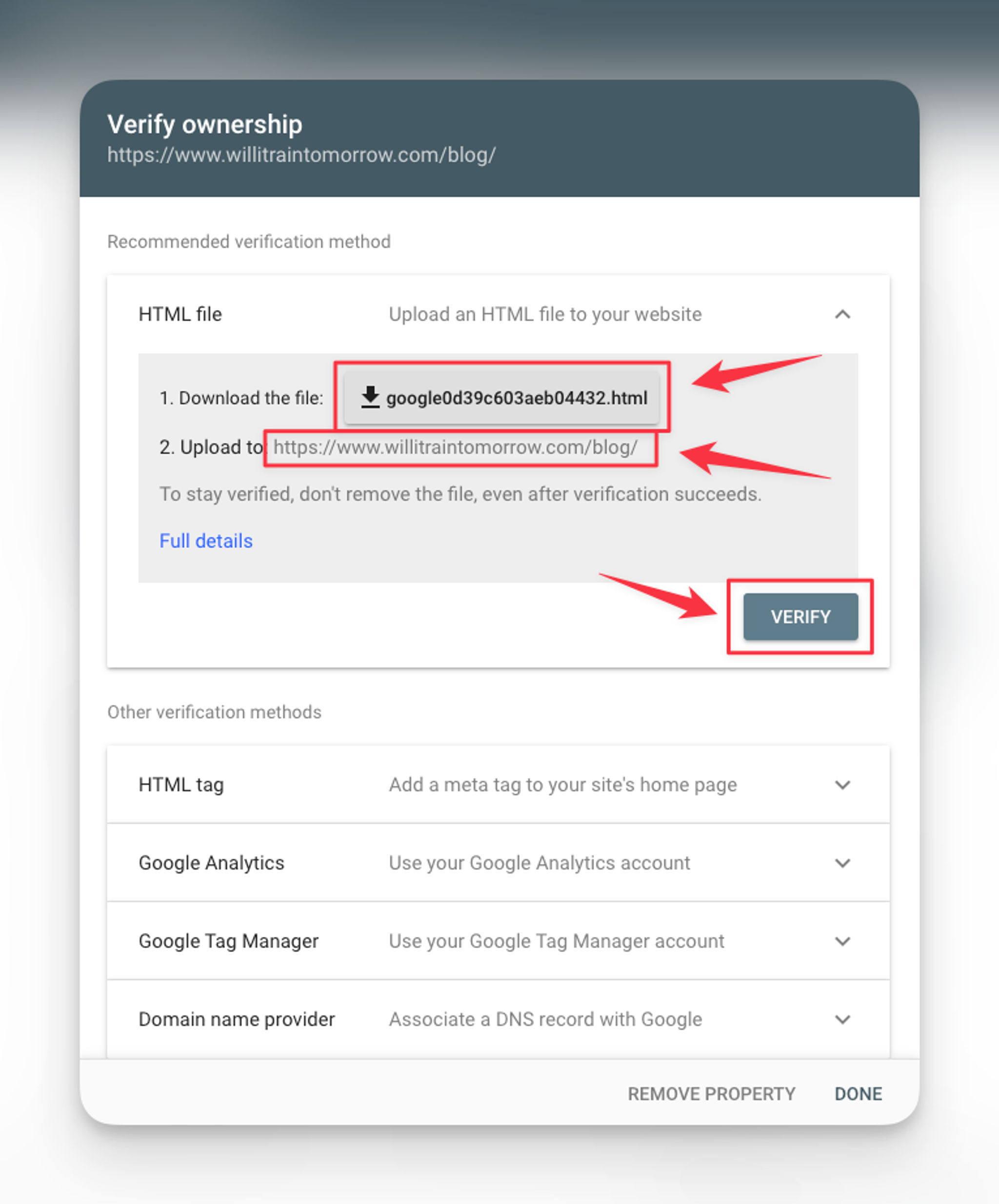 Google Search Console - Verify Ownership using HTML file