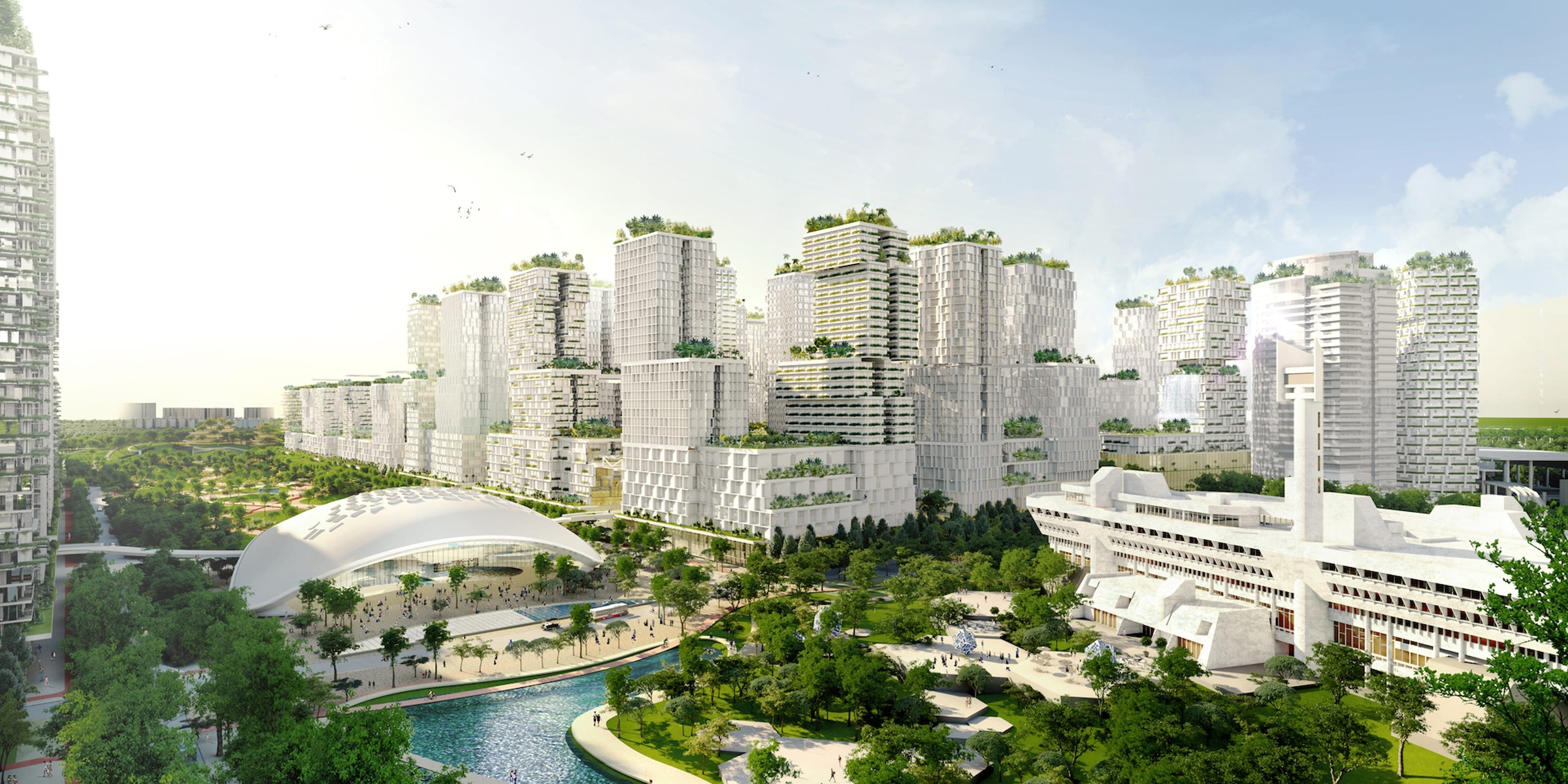 Artist's impression of Jurong Lake District, with lakeside parks and planned buildings