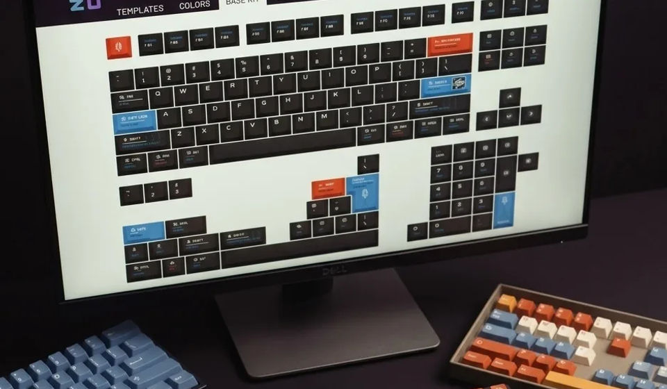A designer building a custom keycap set in the Yuzu editor