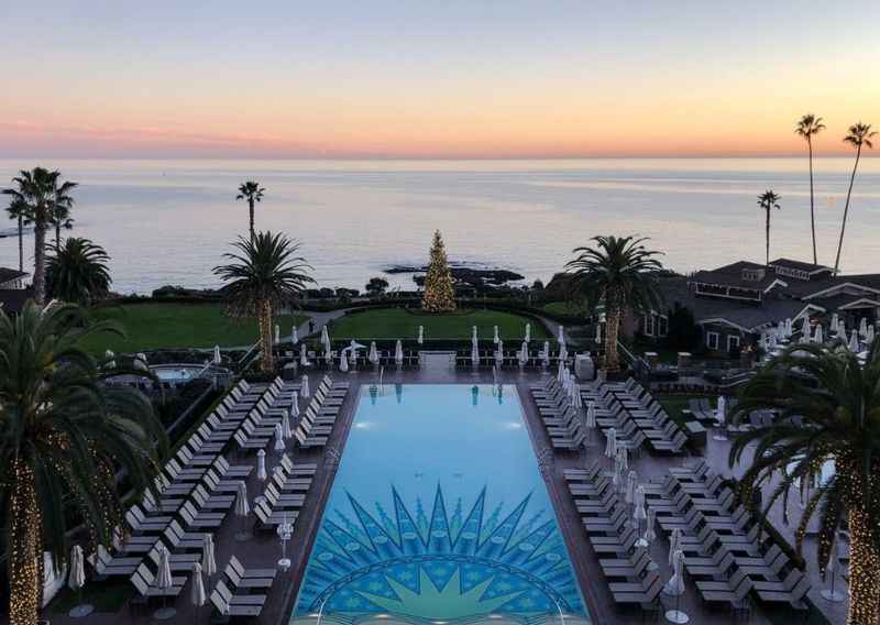 the pool at the resort during sunset