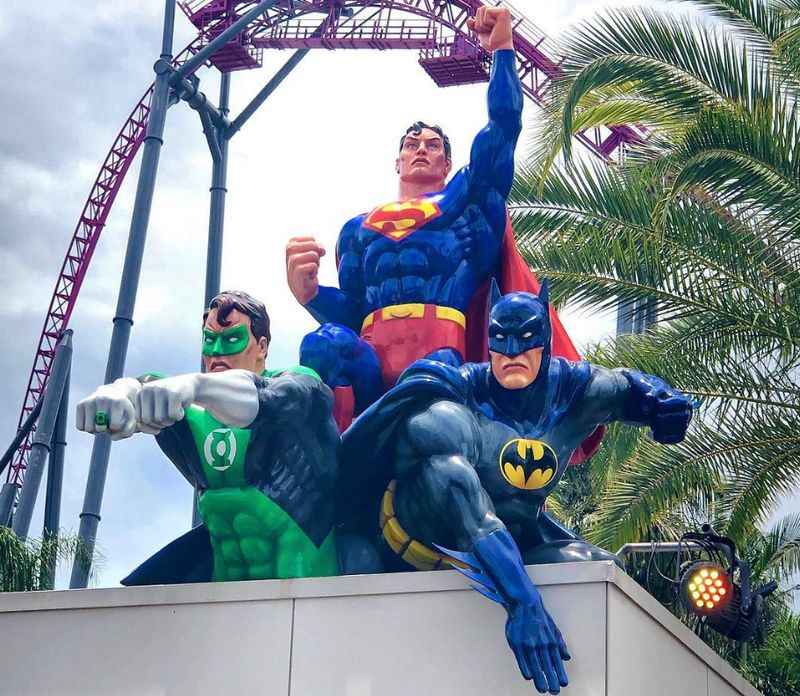 Green Lantern, Superman and Batman statue at Warner Bros Movie World