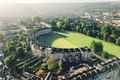 Aerial view of the city of Bath with crescent houses