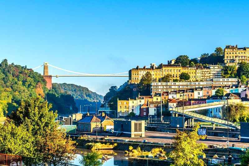 View of Bristol Bridge with blue skies