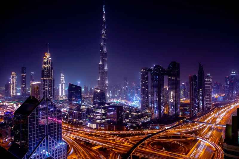 a city skyline at night