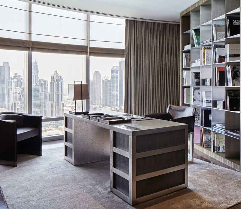 office room with tables and book shelves