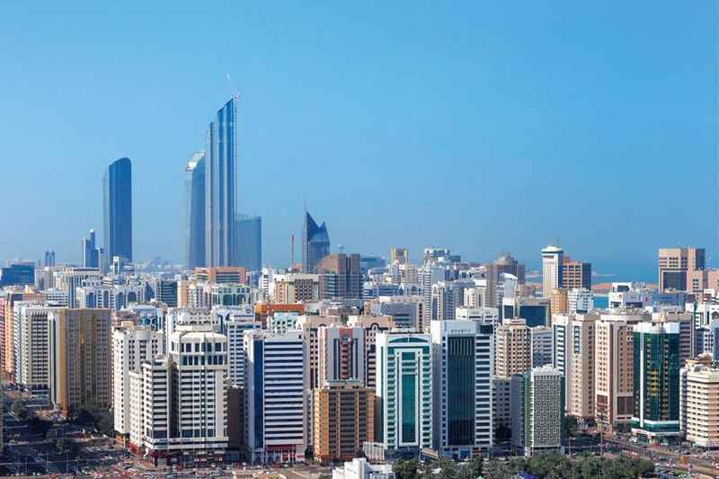 Aerial view of Abu Dhabi city with skyscrapers