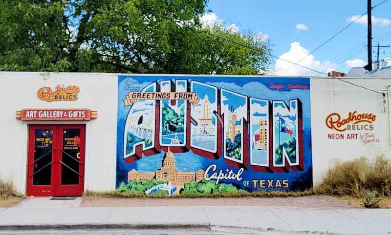 The "Greetings From Austin" mural