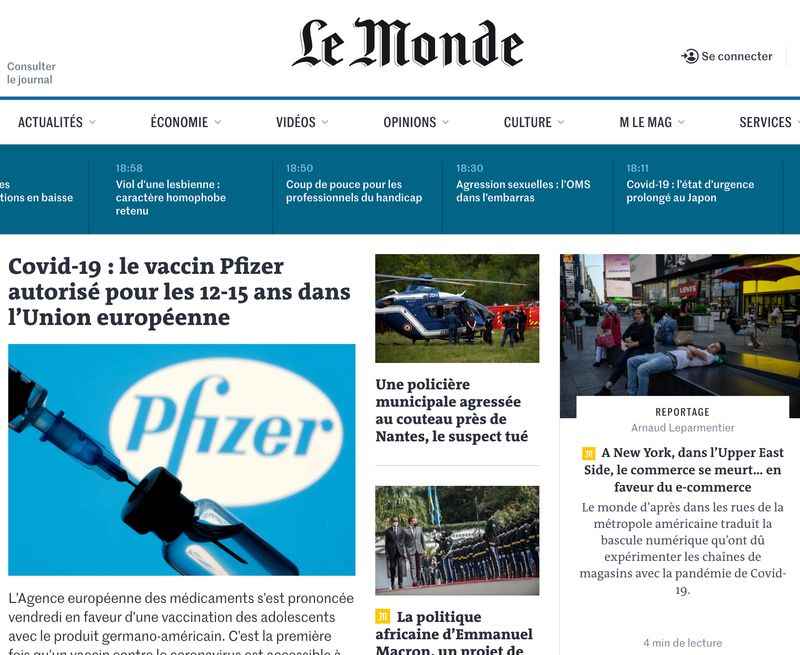 an image of a French newspaper homepage