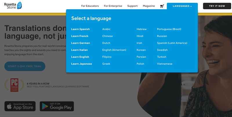 List of Rosetta Stone languages available