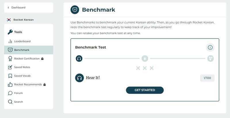 Rocket Korean course dashboard