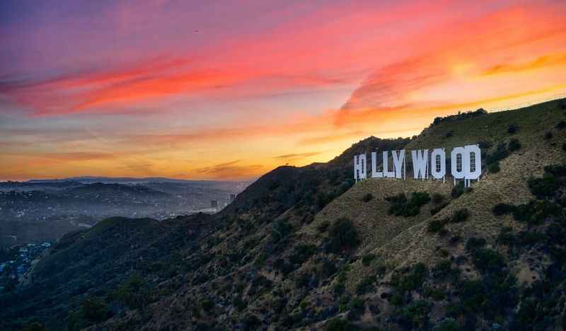 hollywood sign at sunset