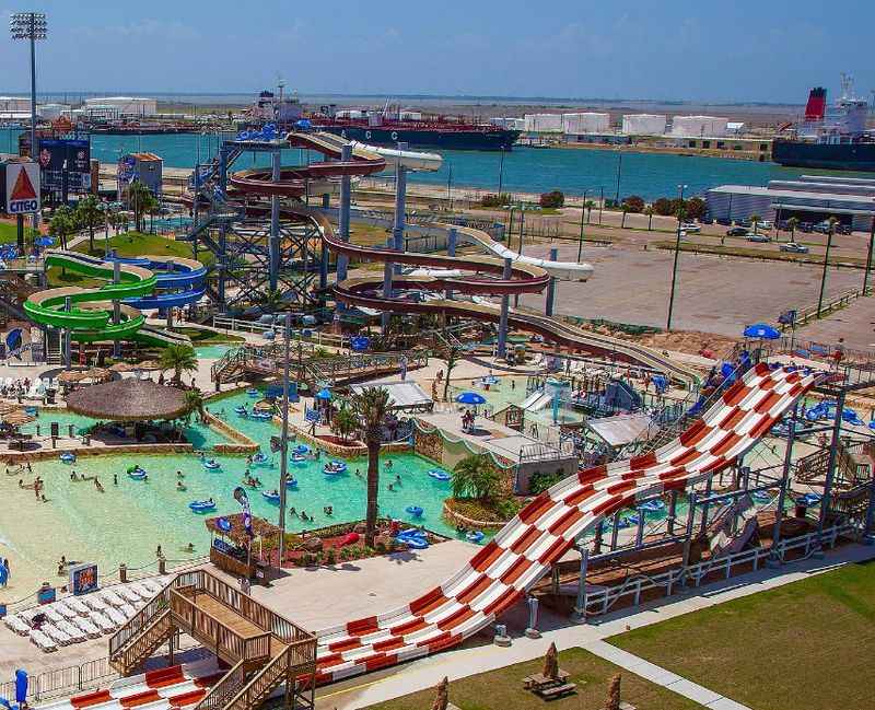 waterpark at the beach with range of water slides