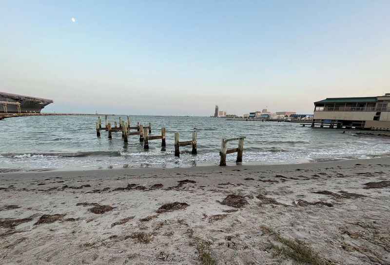 a calmed beach water during sunset