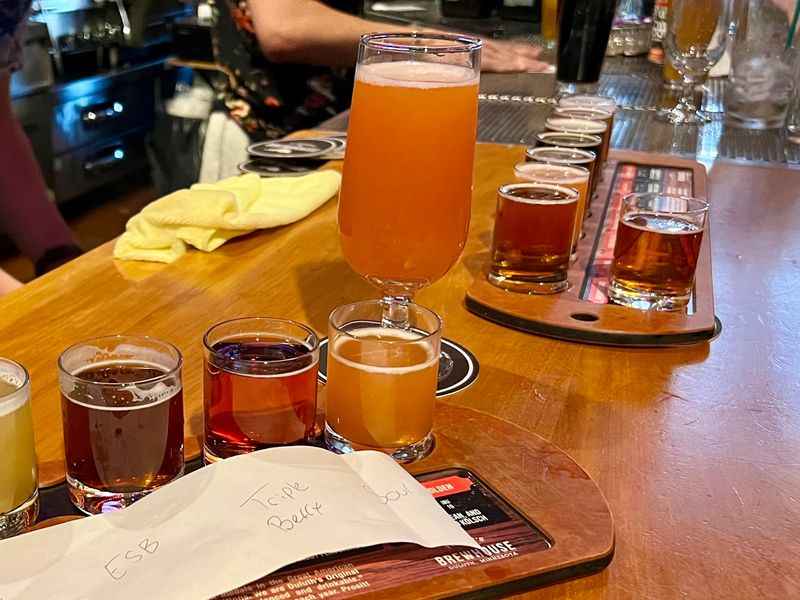 table with different kind of flavored beers