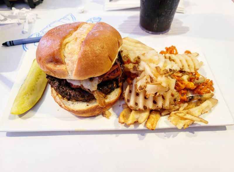 a plate with a hamburger and fries on it