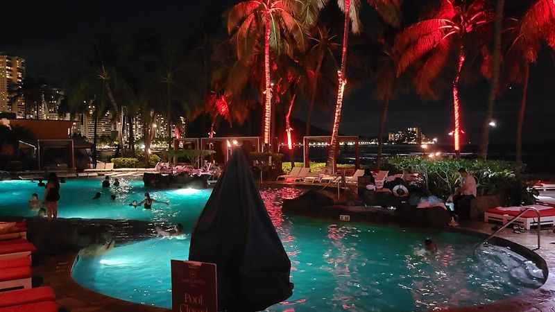 Night swimming in the pool