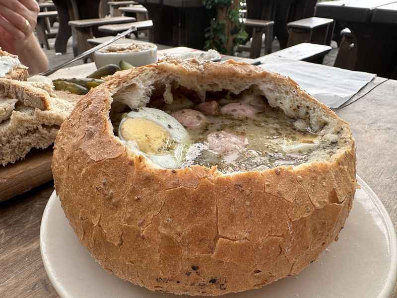 Zupy on bread bowl at Chłopskie Jadło