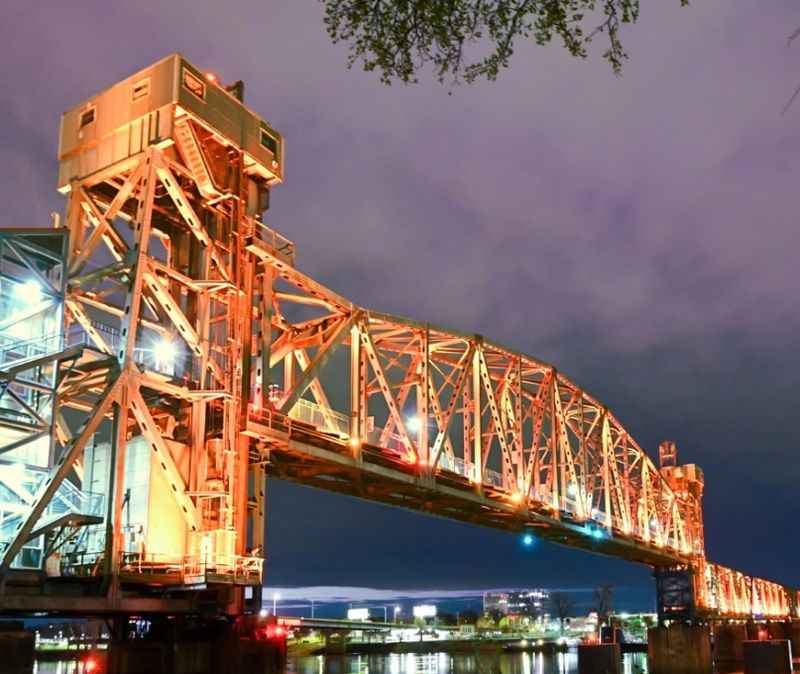 the lift bridge at night