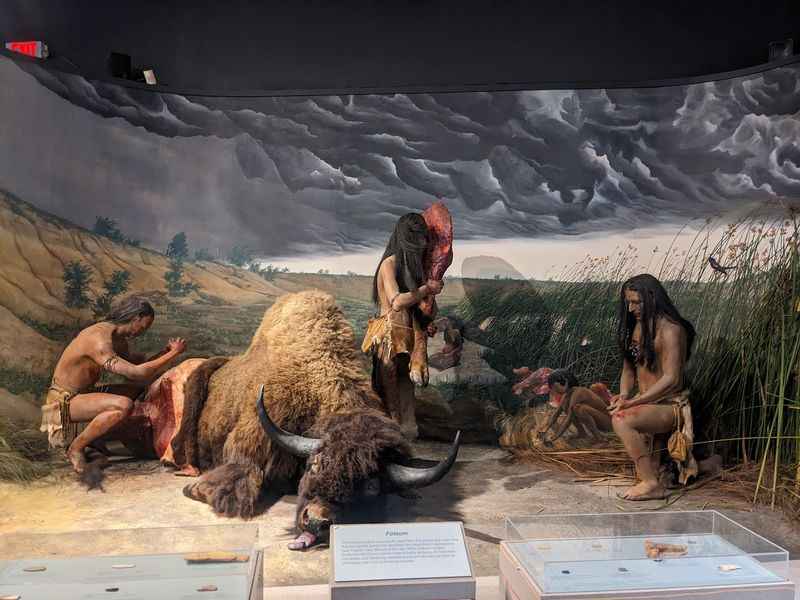 a display of prehistoric animals and people