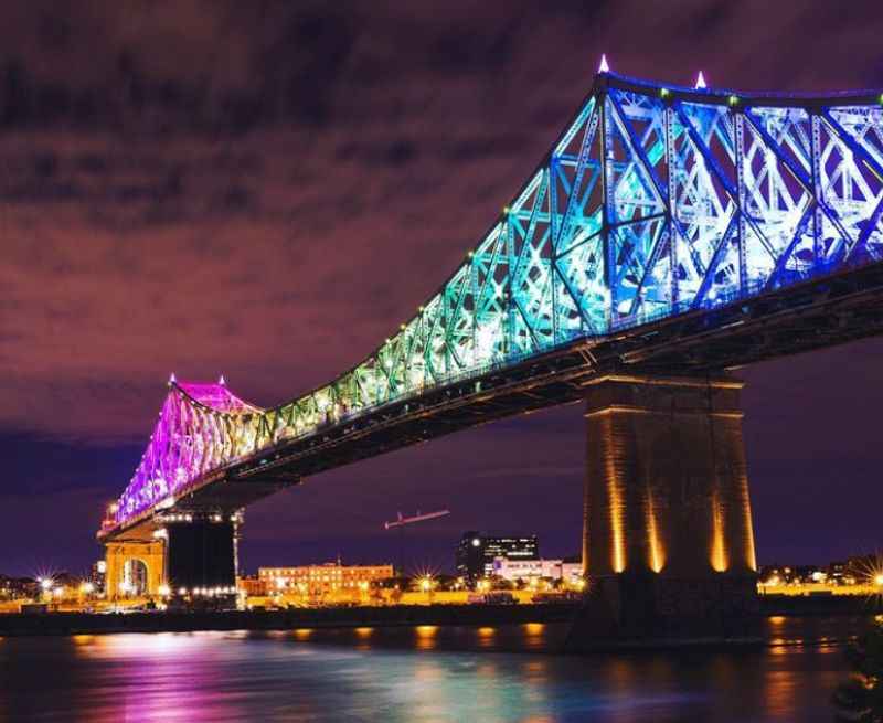 Jacques Cartier Bridge Lit Up at Night