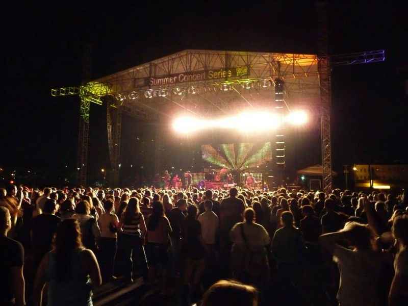 a crowd of people at a concert at night