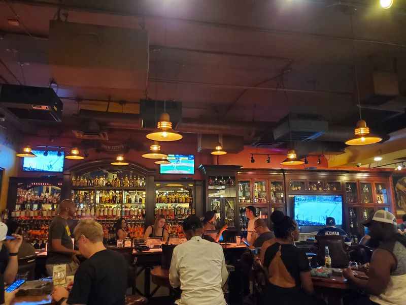 a group of people sitting at a bar