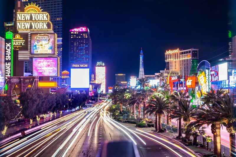colorful Las Vegas road at night