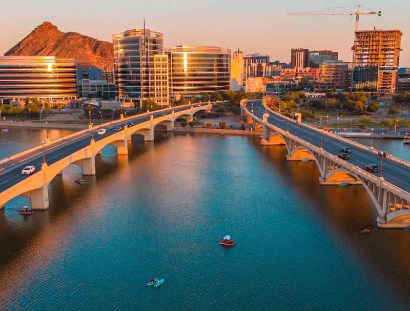 two bridges over a river connected to city