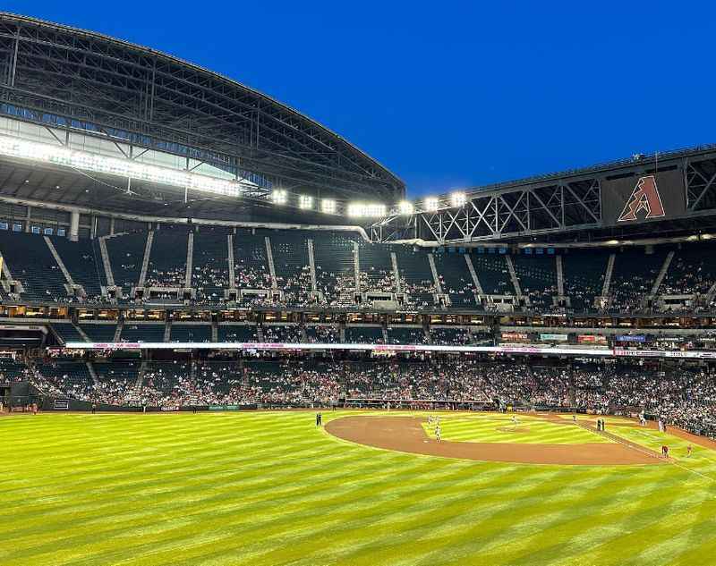 baseball stadium with a crowd watching at night