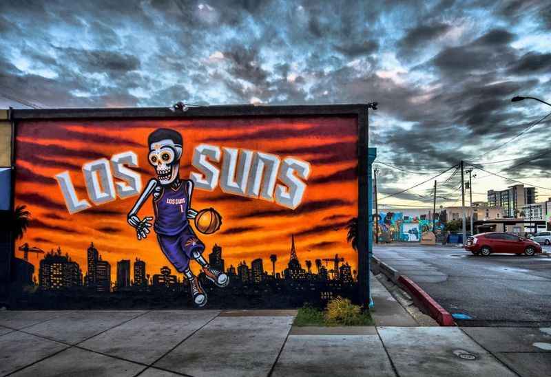 mural of skeleton as basketball player